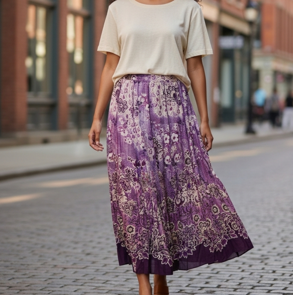 Coldwater Creek Lavender and White  Floral Maxi Skirt 6861